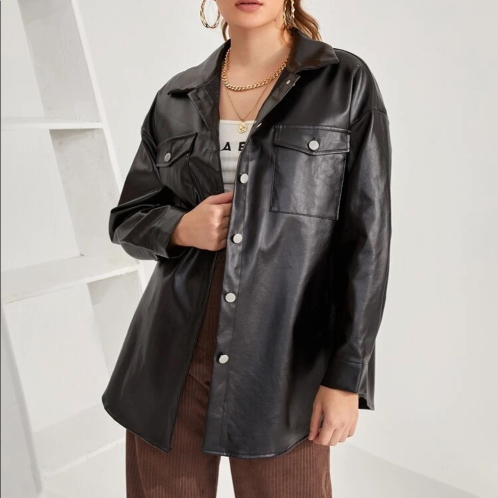 Faux leather shirt-jacket NWOT